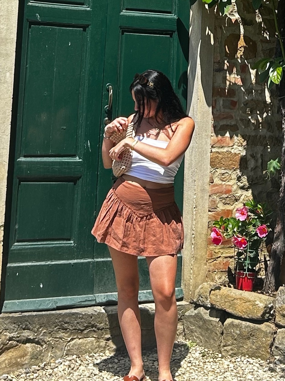 Zara Rust Orange Flowy Mini Skirt with Shorts